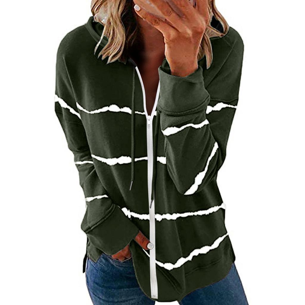 Womens Hoodie Striped Full Zip Long Sleeve Lightweight Sweatshirts Jacket Coat