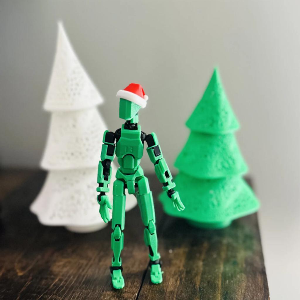Многосуставные фигурки в рождественских костюмах, напечатанные на 3D-принтере