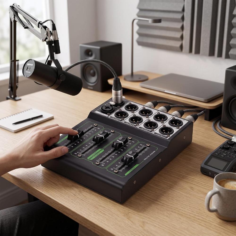 1 In 4 Out 4 Channel XLR Volume Controller 0-100 dB Scale XLR Signal Splitter Studio Monitoring