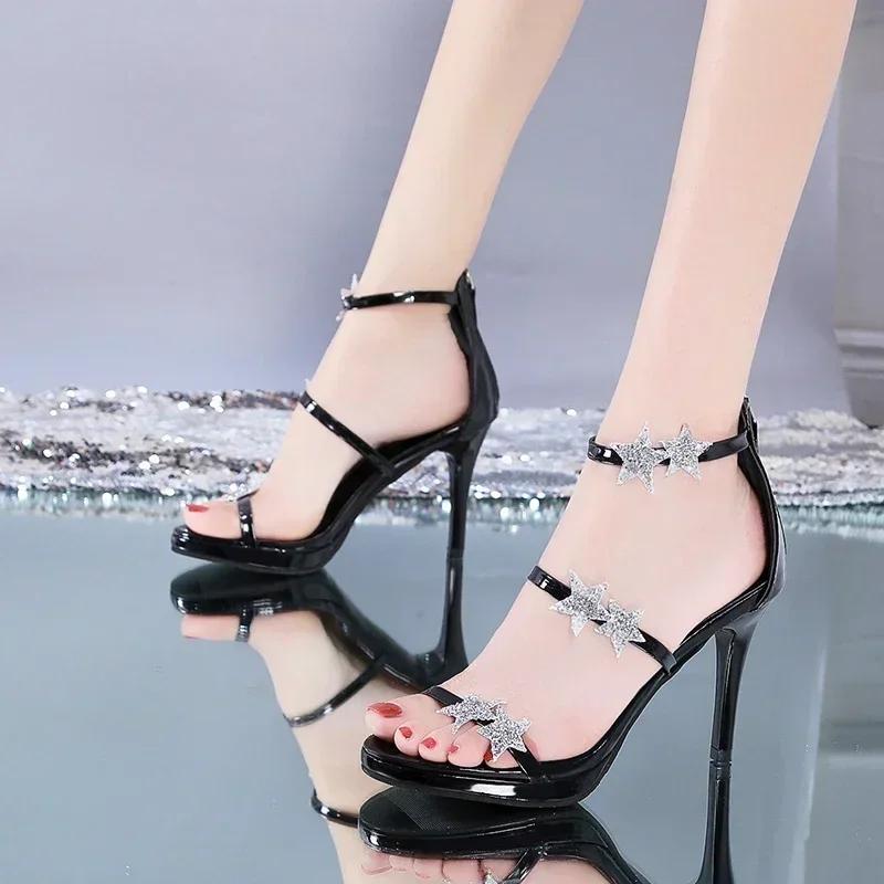Ladies Shoes On Sale Fashion Open Toe Women Sandals Summer Love Sequins Sexy Dress Party Stilettos or Thin Heels Zipper Sandals