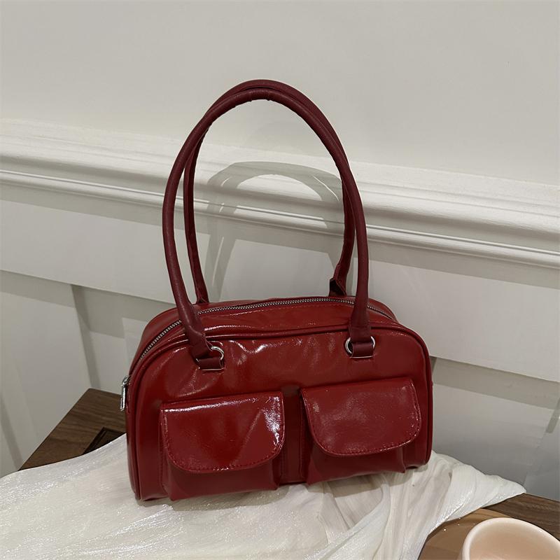 Минималистская большая вместительная сумка из искусственной кожи с несколькими карманами, однотонная легкая прочная сумка на плечо для женщин, повседневная/для шопинга