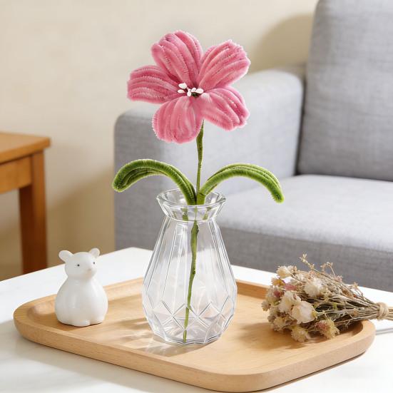 Handmade Pipe Cleaner Flower Crafts Artificial Chenille Stems Lily Flower for Party Office Home Decor Forever Flower Gift for Valentine's Day Birthday