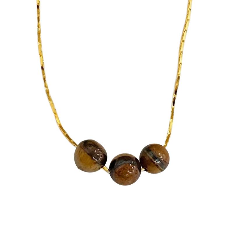 Персонализированное ожерелье из трех камней с тигровыми глазами для женщин из числа меньшинств INS. Ошейник-цепочка от холодного ветра