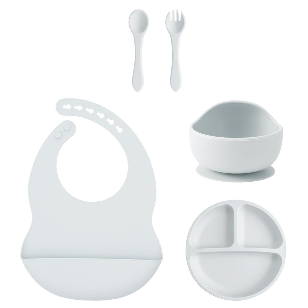 Color Kids 5 шт. Силиконовый детский набор для кормления Тарелки на присосках Тарелка Без BPA Миска на присоске Слюнявчик Ложка Вилка Тренировочная посуда Подарочный набор
