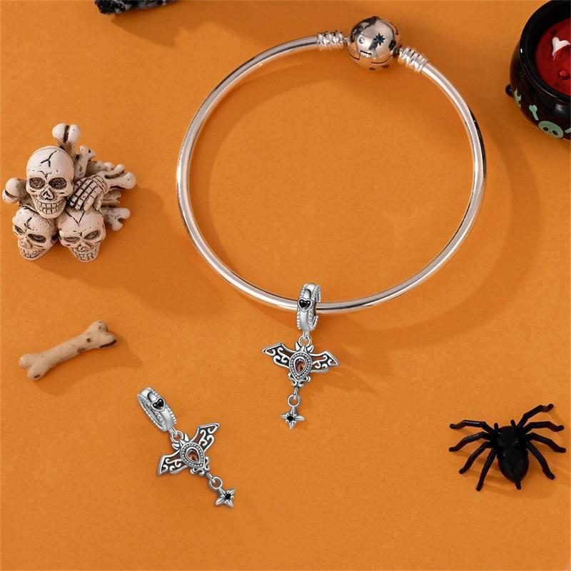 Halloween Party Copper Metal Gothic Retro Cross Bat Patterned Pendant Bead Component Bead Component Compatible With Charm Bead Components Do It