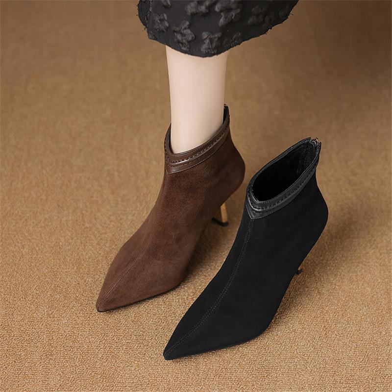 Fashion New Autumn Winter Sheep Suede Women Boot Fashion Short Boots Pointed Toe Stiletto Heels Boots for Women High Heels Zapatos Mujer