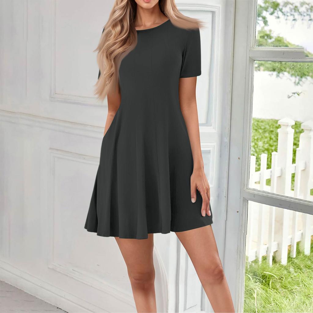 Женское повседневное модное круглое платье с коротким рукавом и короткими рукавами