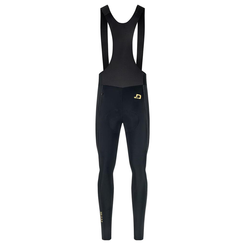 DIFOS Men's Long Bib Pants with 4D Pad, Fleece Lining, Elastic, Warm, Windproof, and Breathable for Road Bikes, Black, Size XL