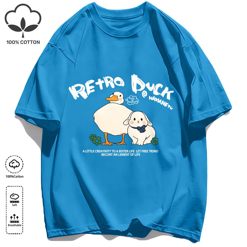 Retro Duck And His Friend Rabbit Unisex T Shirts Casual Fashion Streetwear Cotton Summer Retro Tee Unisex Comfortable Clothing