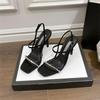 34-39 Ladies High Heels 2025 Elegant Sandals Women Rhinestone Thin Heels Party Shoes New Women’s Fashion Heeled Sandals Black