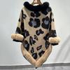 Winter Leopard Print Stylish Faux Fur Pullover Shawl Wraps for Women Soft Comfortable Warm Fashion Poncho Cape for Evening Party Office