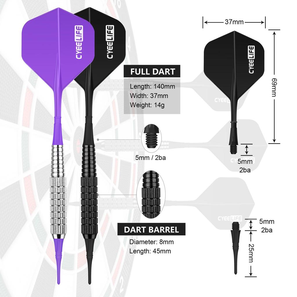 CyeeLife 12pcs 14g Soft Tip Darts Set 40 Level Home Darts + Tips, Beginner's