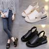 Muffin Thick-soled Wedge Shoes for Women's Summer Outer Wear 2025 Empty One-word Buckle Cool Slippers Large Size High-heeled Sandals for Women