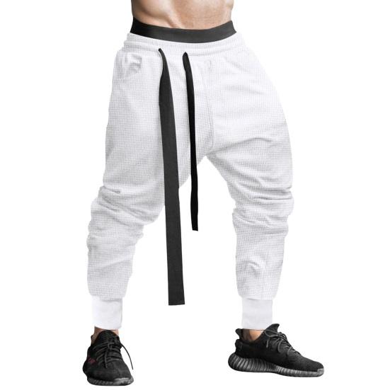 Spring Fall Men Harem Pants Loose Drawstring Elastic Waist Pockets Ankle-banded Solid Color Sport