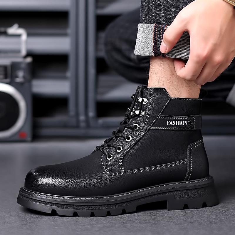 Мужские высокие кожаные хлопковые ботинки Northeast — теплые, с бархатной подкладкой для работы на открытом воздухе осенью/зимой и занятий альпинизмом.