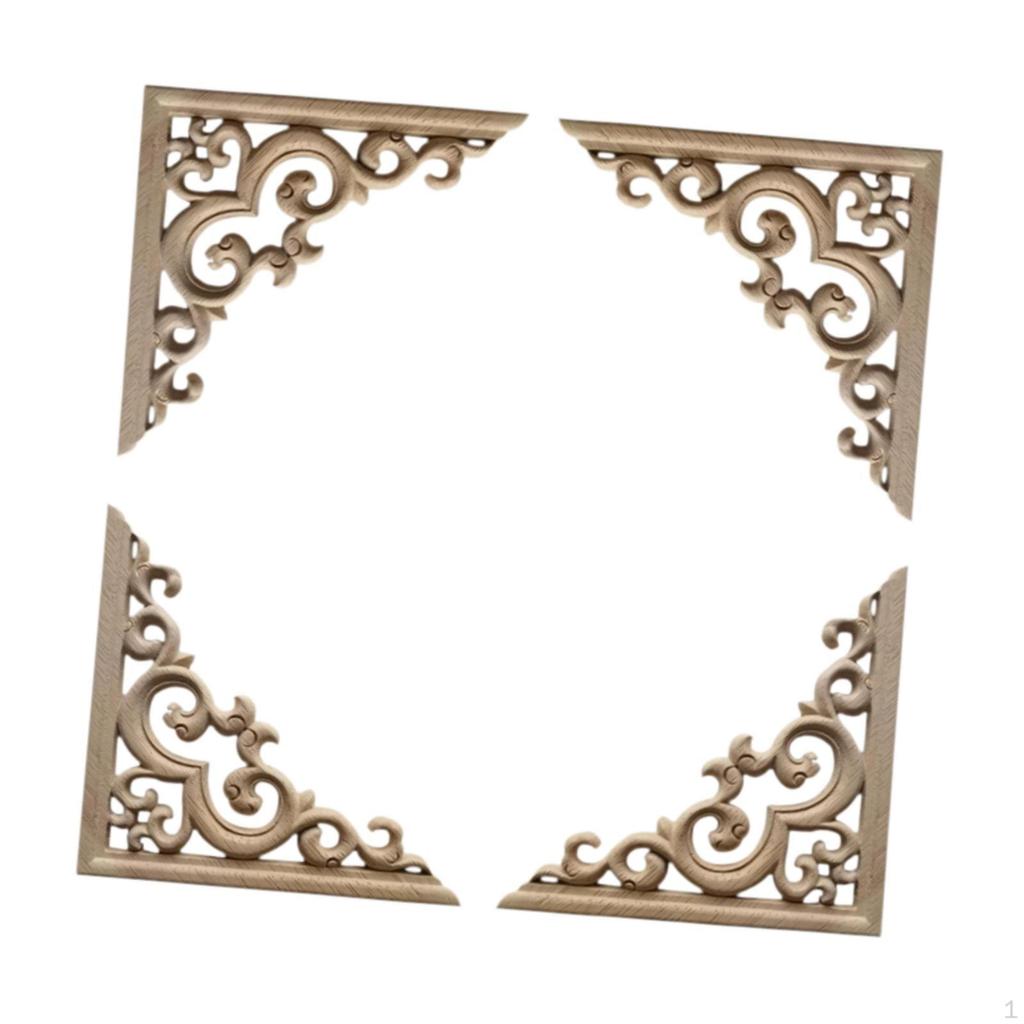 4 шт. Резные угловые накладки, аппликации, неокрашенная рамка, шкаф, наклейка для гардероба, дерево