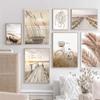 Beige Landscape Poster Lake Boat Reed Pampas Grass Boho Decorative Paintings Canvas Wall Art Pictures Nordic Home Decor Interior