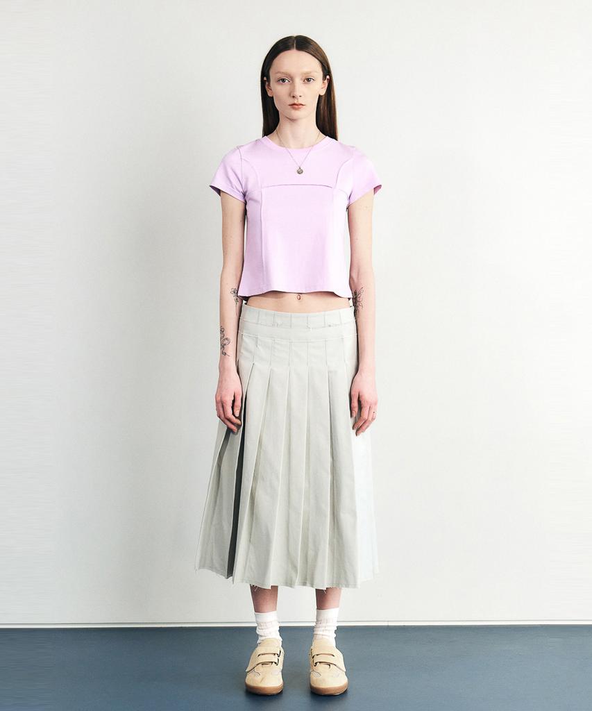 Sillot Low-Cut Cotton Nylon Pleated Long Skirt (Pale Grey)