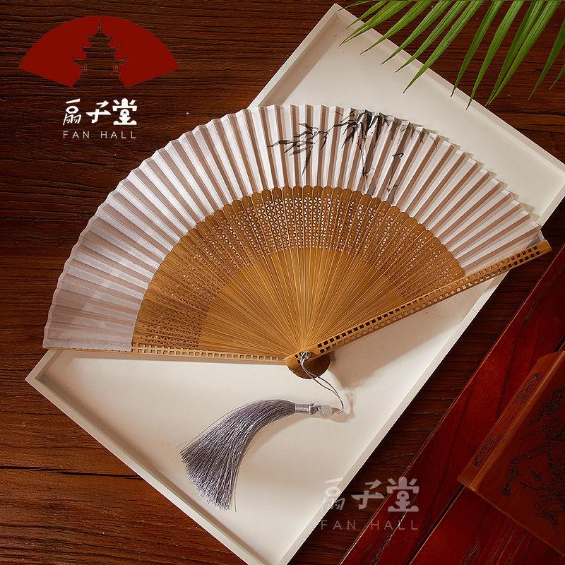 Fan Japanese Style and Fan Bamboo Handle Folding Fan Exquisite Folding Fan Ancient Style Send Small Tassel