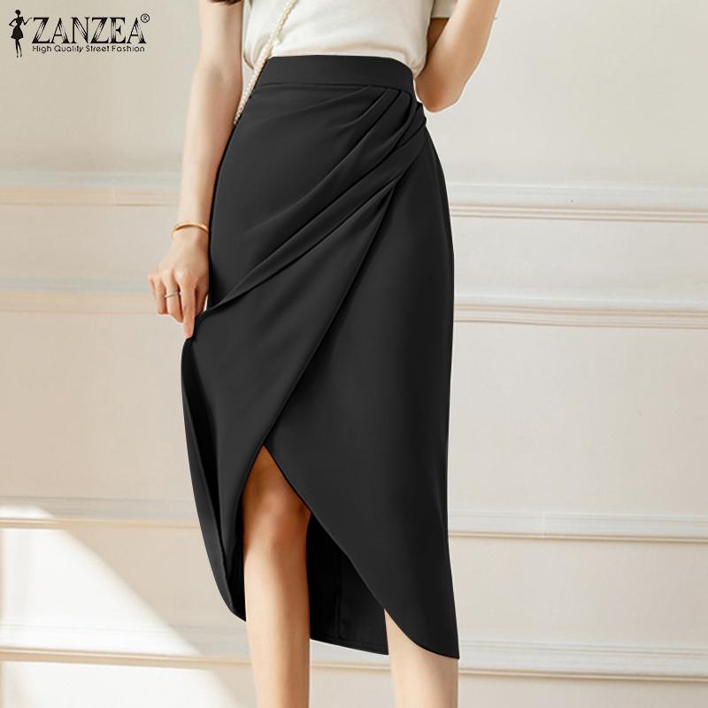 ZANZEA Весенние женские однотонные длинные юбки с нерегулярным подолом