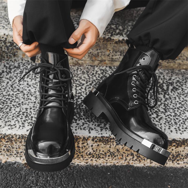 Мужские ботинки из натуральной кожи с круглым носком, повседневные кожаные удобные высокие ботинки, модные дизайнерские ботинки на шнуровке, обувь для ходьбы на открытом воздухе