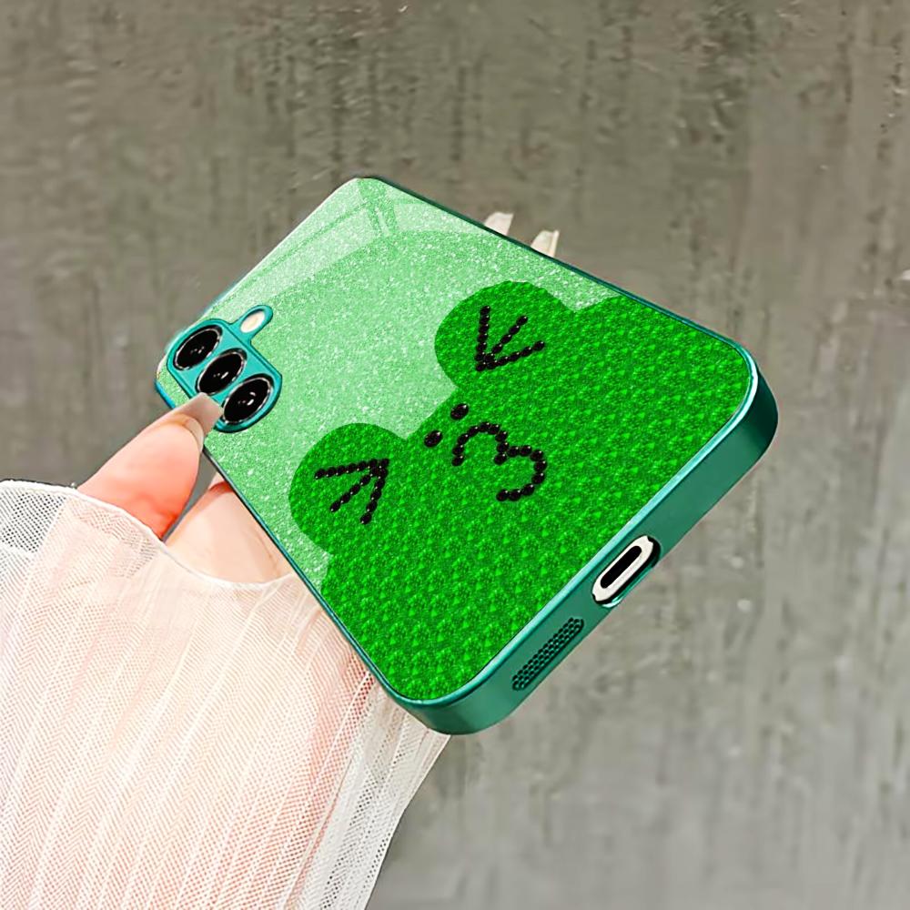 Хит продаж Милая лягушка Стеклянный чехол для телефона для Samsung Galaxy S26 S25 S24 S23 S22 FE Ultra Plus Встроенное стекло зеленое Изысканный