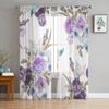 Iris Flower Purple Bouquet Tulle Curtains for Living Room Bedroom Sheer Curtain for Balcony Hall Fashion Printed Home Drapes
