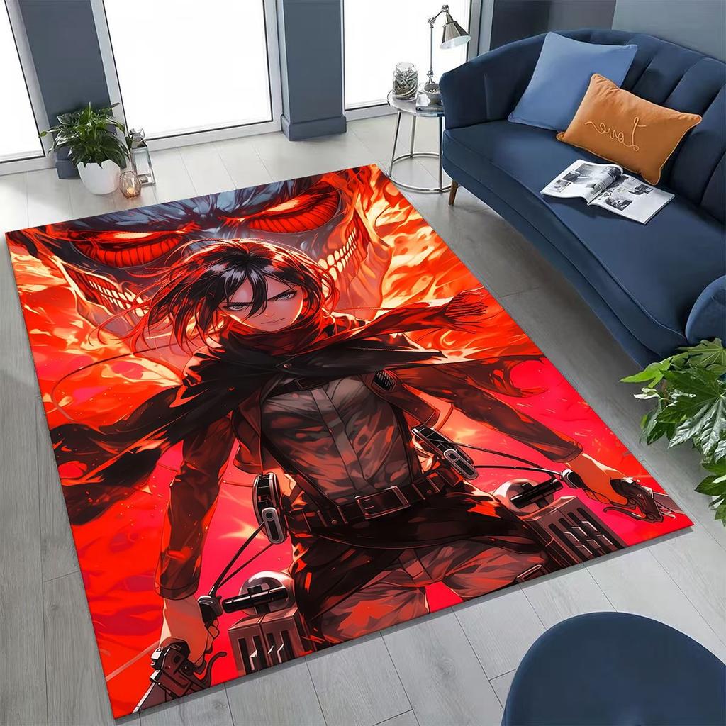 Anime Attack On Titan Eren Mikasa Cartoon Rug for Bedroom Living Room Sofa Home Doormat Decor,Kids Play Non-slip Floor Mat Gift