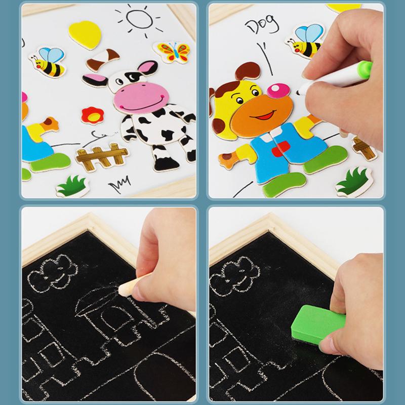 Children Wooden Multifunction Animal Puzzle Magnetic Writing Drawing Board Blackboard Learning Education Toys for Kids TMZ