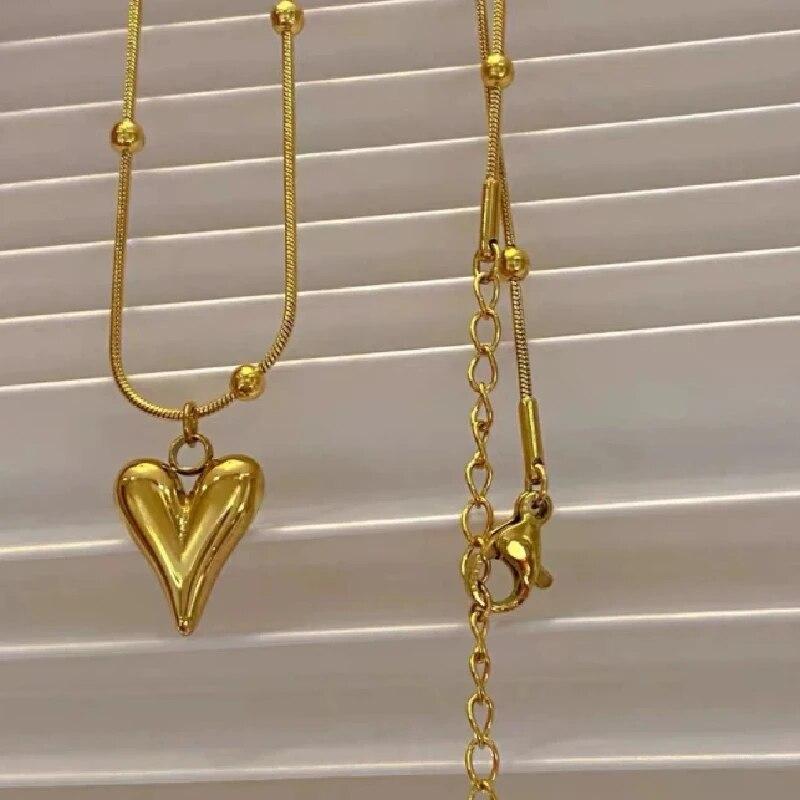 1 Pcs Light Luxury Cool Wind Heart Shaped Series Stainless Steel Pendant With Stainless Steel Chain Combination Of Necklaces