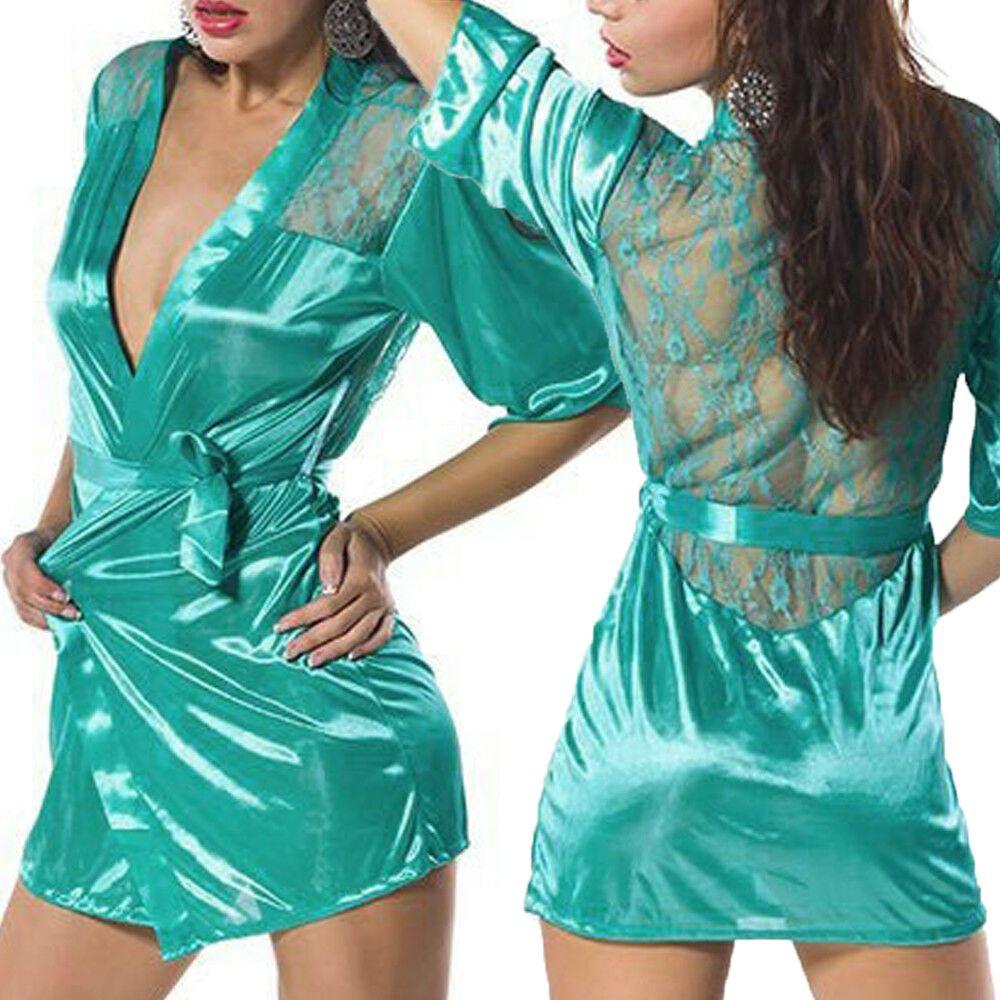 Женское белье Халат Сатин Шелк Кружевная отделка Сексуальный Набор кимоно Халаты Одежда для сна