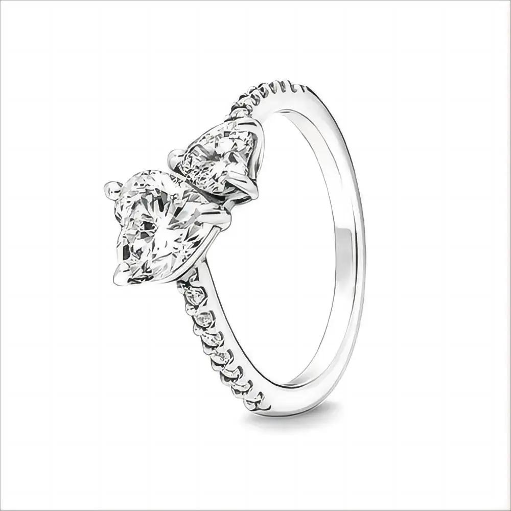 Новое женское кольцо из стерлингового серебра 925 пробы с красным сердцем и цветным кристаллом подходит для оригинальных браслетов и ювелирных изделий