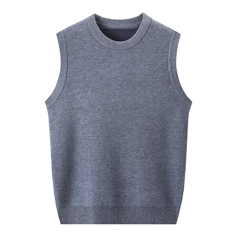 Spring, Autumn and Winter Men's Sleeveless Wool Solid Color Vest Middle-aged Loose Dad Men's Bottom Shirt Top