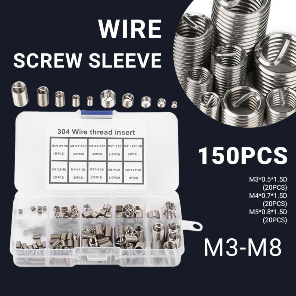 150 шт. 7 размеров Инструмент для ремонта резьбы 304 Нержавеющая сталь M3-8 Комплекты для ремонта резьбы Свеча зажигания Ремонт свечи зажигания