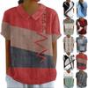 Women's Casual Color Block Patchwork Printed Short Sleeve Top Pullover T-Shirt
