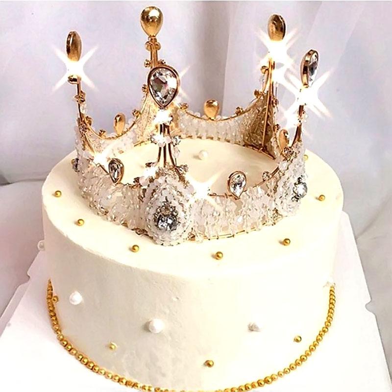 Корона для торта Beaupretty, стразы, бусины, кружевная корона из сплава, топпер для торта, вечерние тиара, украшение для дня рождения, свадьбы, вечеринки