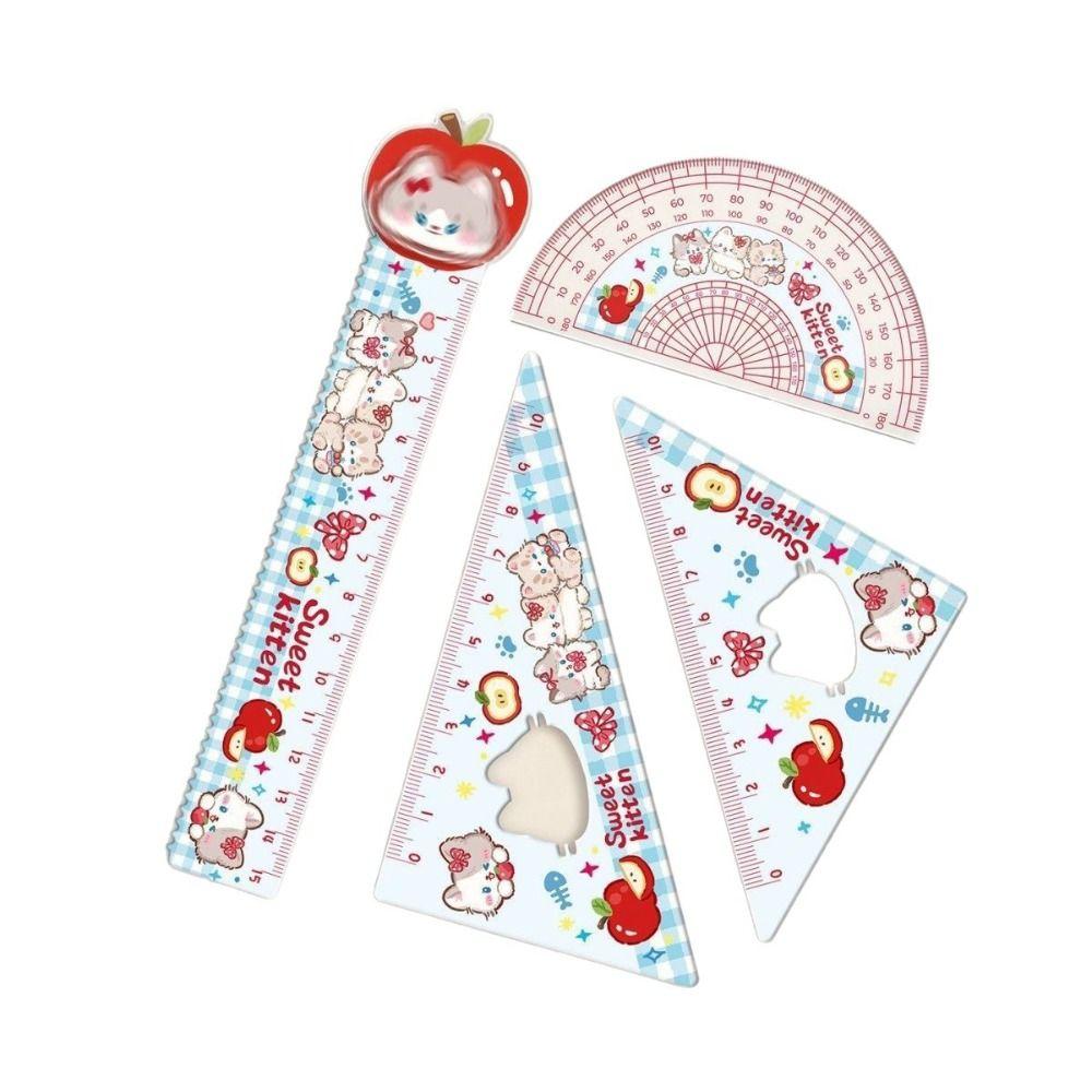 4pcs Acrylic Straight Ruler Measurement Drawing Stationery Set Square Protractor School Office