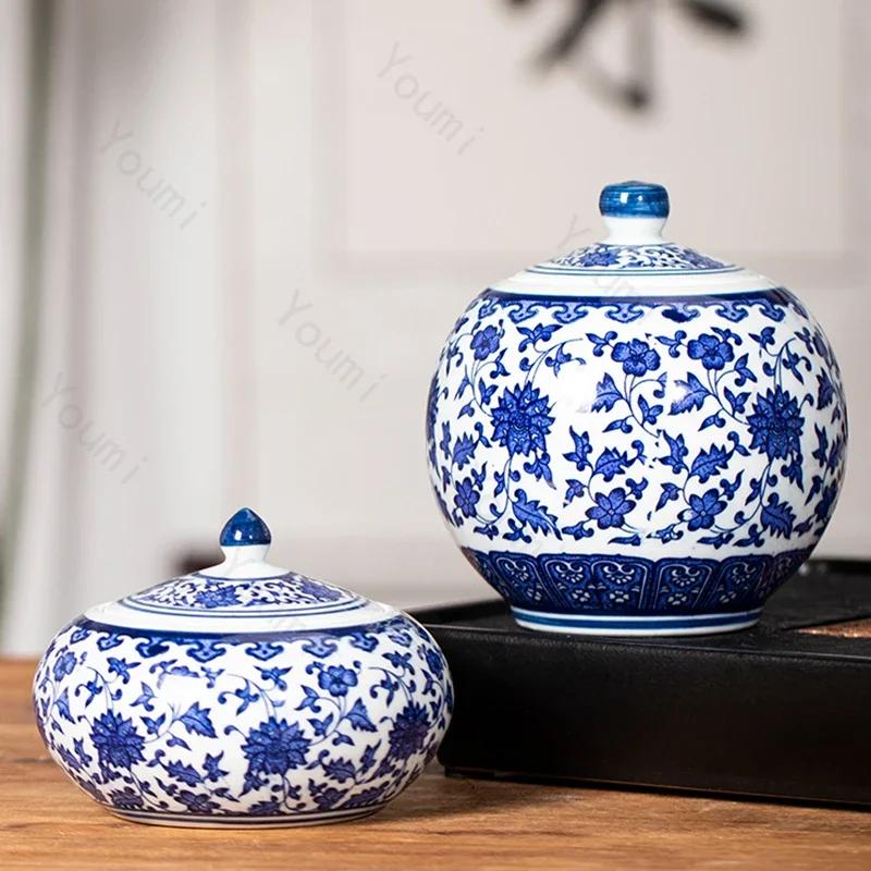 Керамические банки в китайском стиле для дома, гостиной, рабочего стола, хранения консервированных аксессуаров, креативные и изысканные украшения для чайных банок