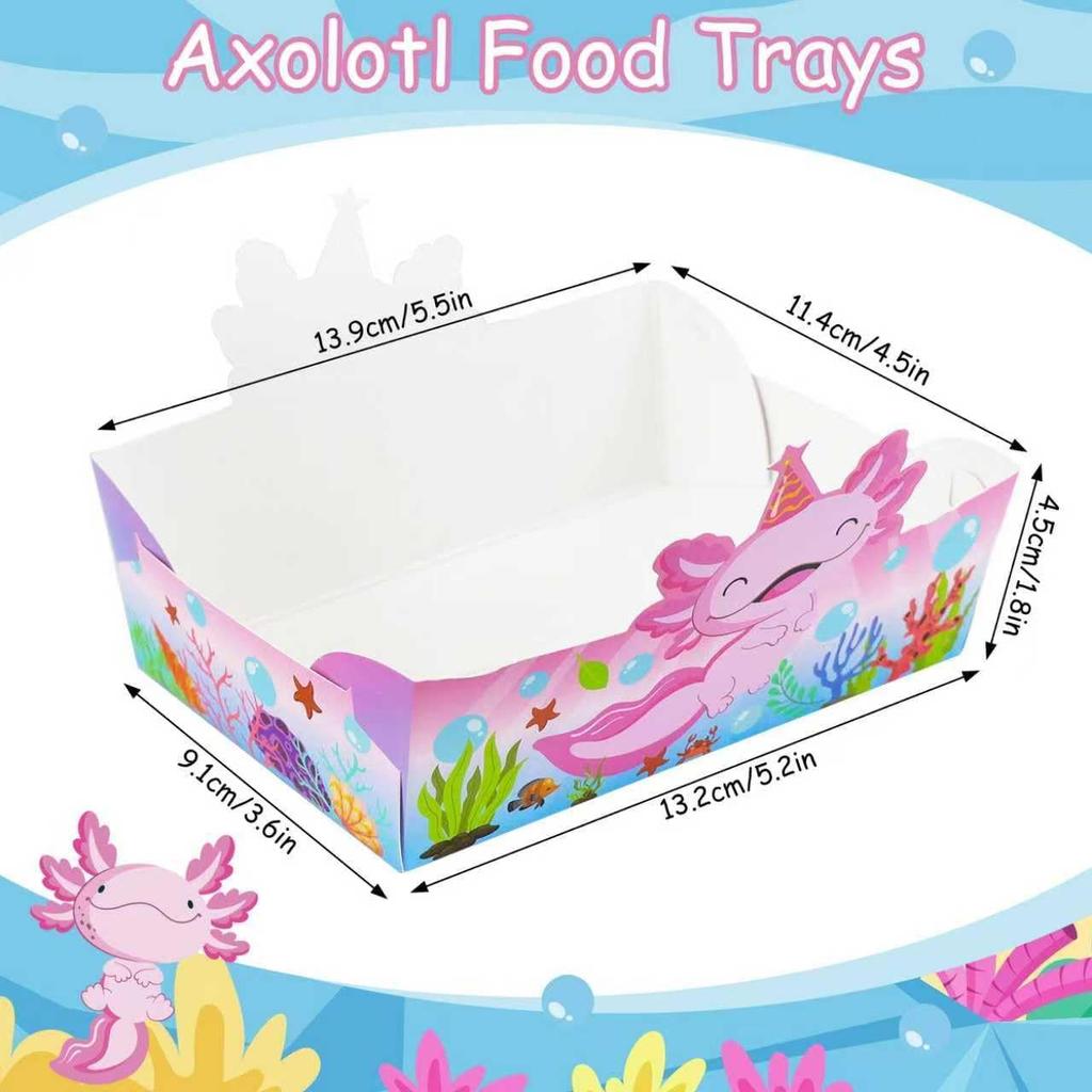 GLURUITE 24 Pcs Axolotl Party Paper Food Trays Disposable Axolotl Shaped Serving Boat Snack Bowls for Baby Shower Birthday Party Supplies Favors