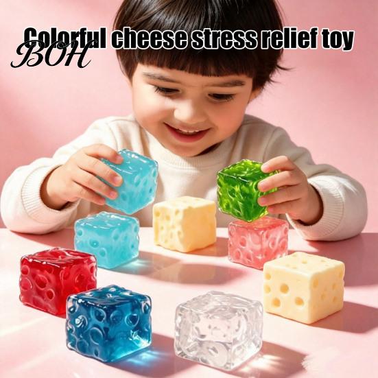 TPR Sensory Toy Fake Cheese Stress Relief Toy, Squeezable Cube Gadget Anxiety Relieving Hand Exercise for Kids and Adults Slow Rebound