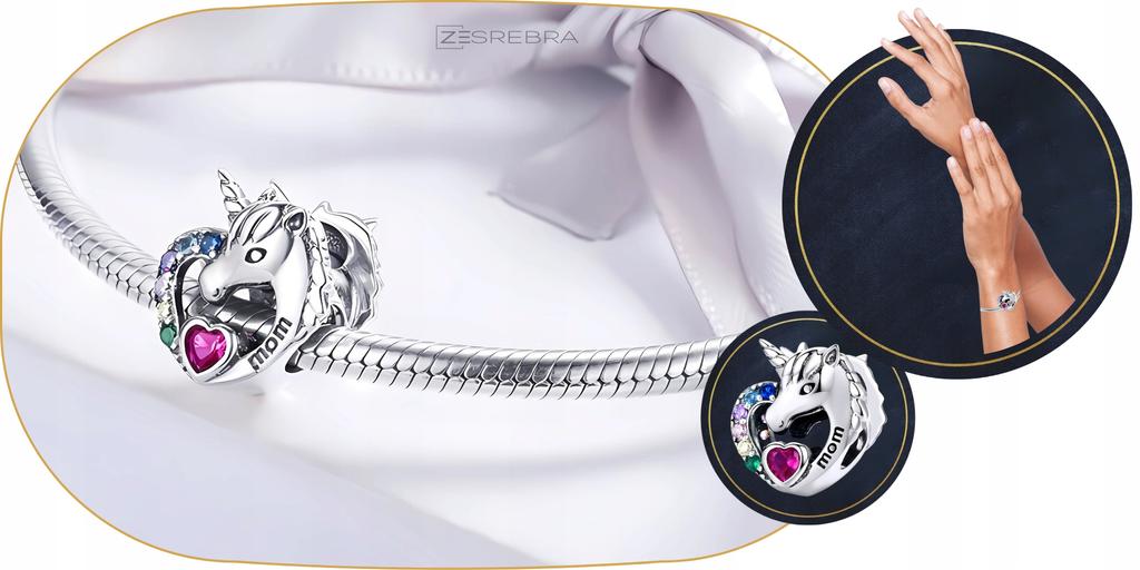 Charms Unicorn Mom Heart 925 Bead Colorful Zircons Unicorn