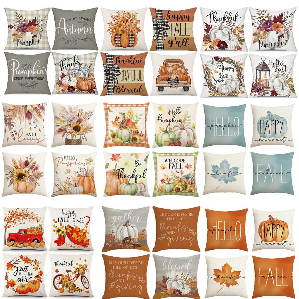 Autumn Thanksgiving Pumpkin Maple Car Line Printed Pillow Clothes Quilt Cover Room Decoration Sofa Cushion