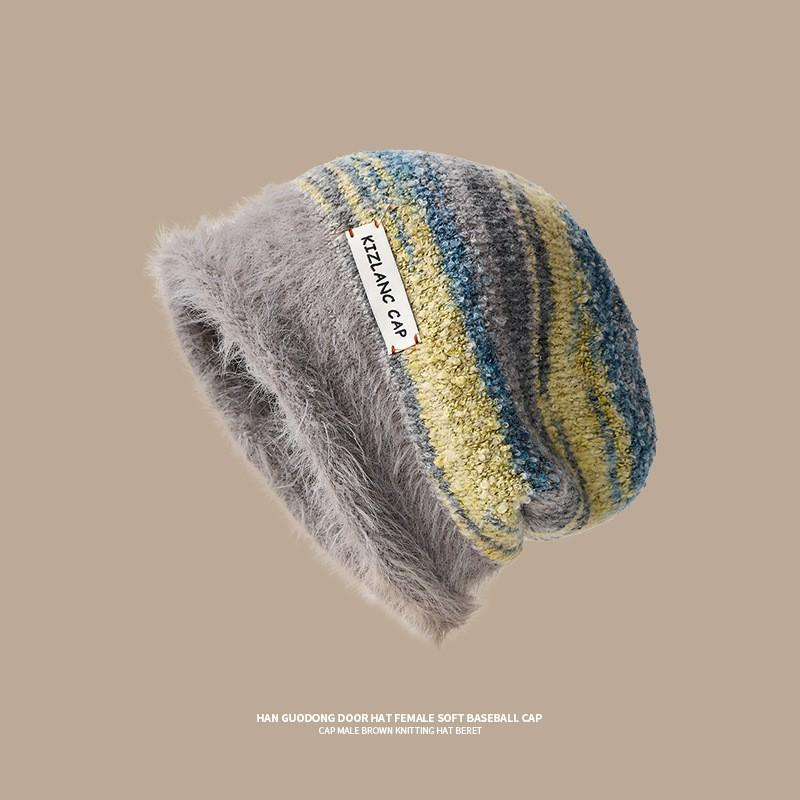 Pile hat female Maillard wind winter Internet celebrity big head circumference spring and autumn postpartum confinement hat warm knitted cold hat