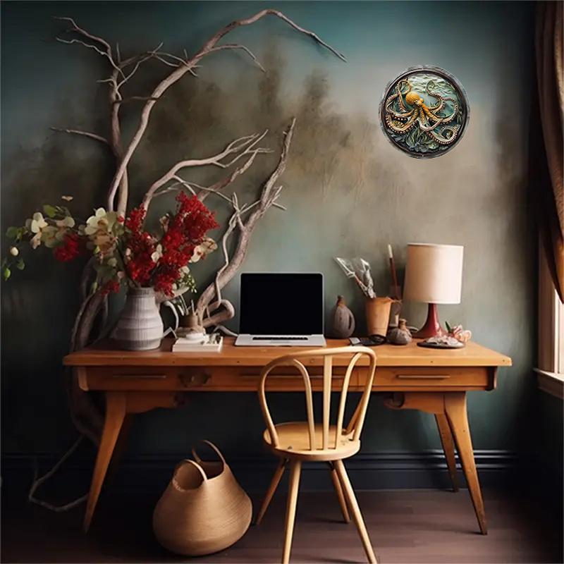 Круглый деревянный Марк Цветной Пластиковый Оконный Подвесной, Рельефный, Узор Осьминога для Дома, Офиса, Украшения Стены Искусство