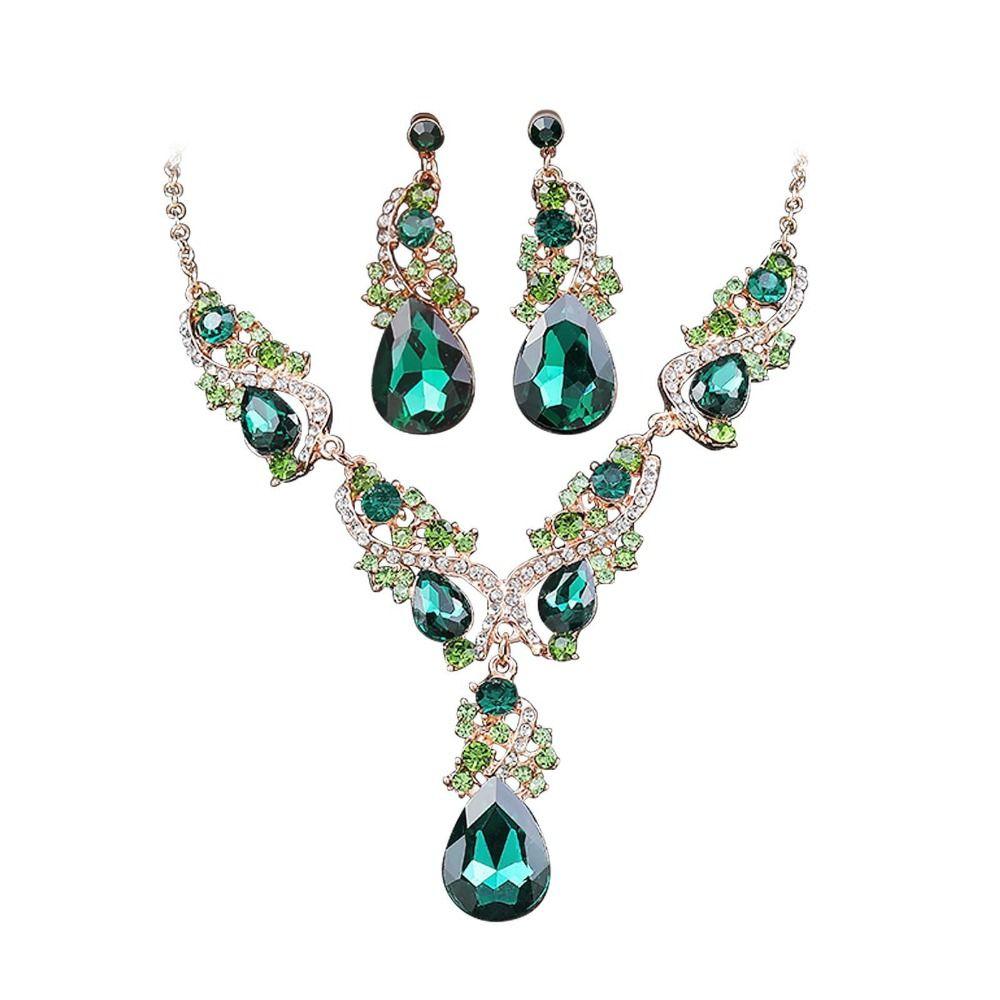 Кристальная капля воды Ожерелье Серьги Набор Блестящее Женское Ожерелье Набор Украшений из Страз Банкет
