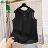 Women Lapel Collar Sleeveless Button Down Crochet Breathable Casual Tank Tops
