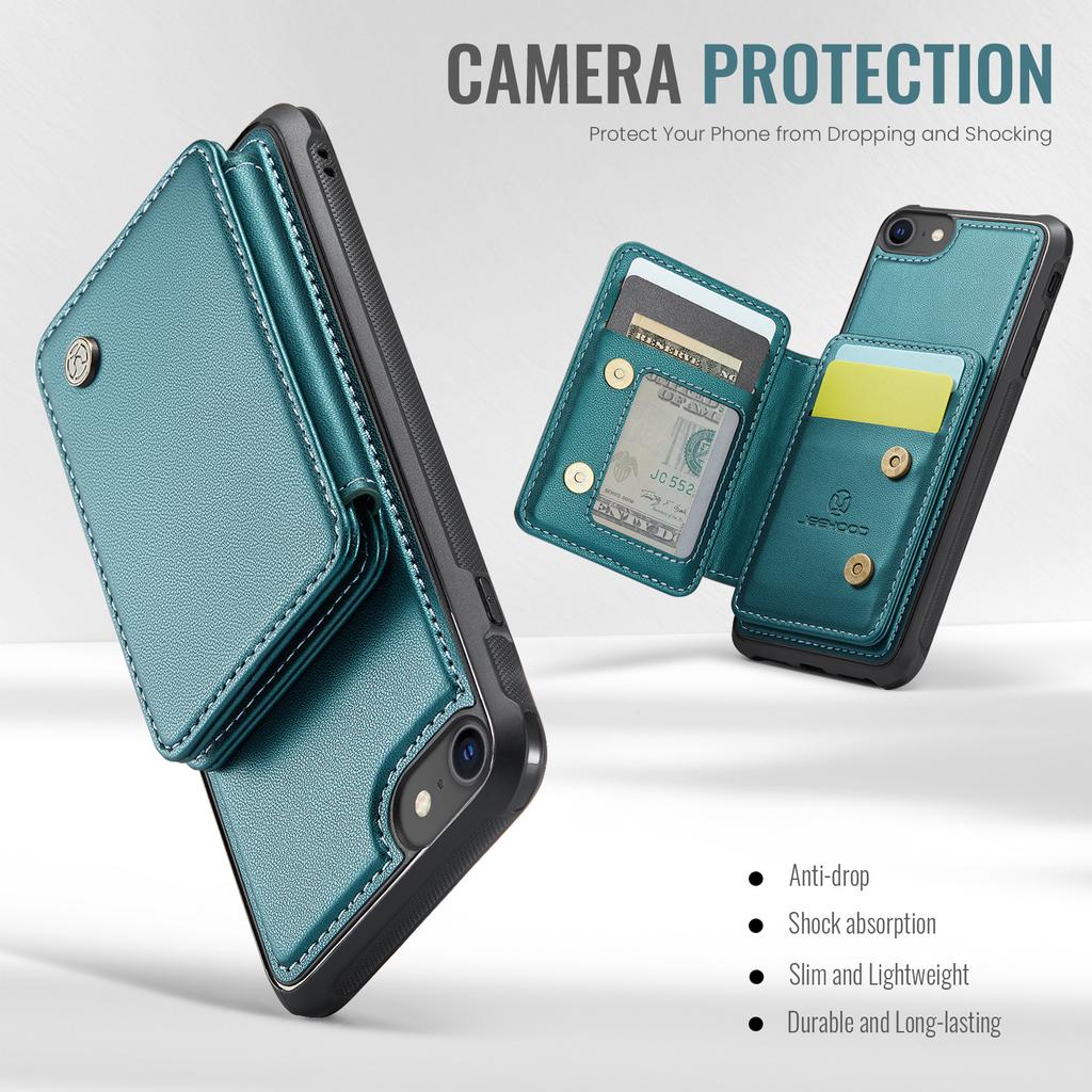 JEEHOOD J05 For iPhone SE (2022)/SE (2020)/8/7/6s/6 Case Leather Mobile Cover with Detachable Magnetic Card Bag