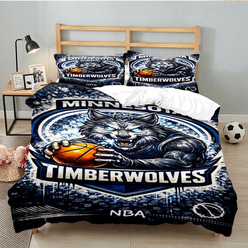 Timberwolves Logo Bedding Set 3pcs, High Quality Bedding Set Including 1pc Duvet Cover And 2pcs Pillowcases for Bedroom, Dormitory Gift