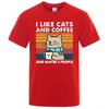 Футболка I Like Cats And Coffee Street для мужчин, модная повседневная свободная хлопковая одежда, дышащая футболка с круглым вырезом в стиле хип-хоп