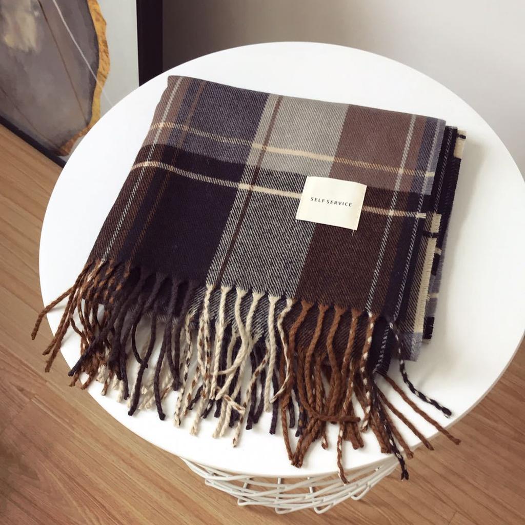 Plaid Scarf Women's Autumn and Winter Ins Girl Korean Version Versatile Thickened and Lengthened Imitation Cashmere Shawl Warm Student Scarf